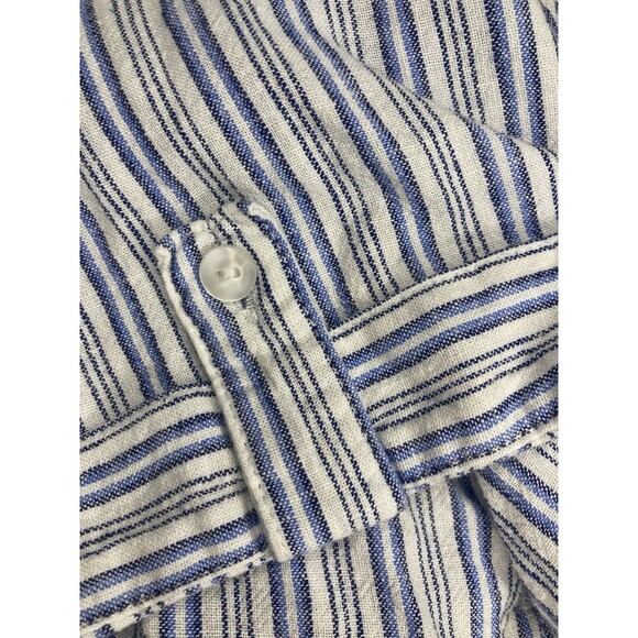 Croft & Barrow Woman Blue Linen Blend Stripes Short Sleeve Shirt Blouse XL - Picture 8 of 10